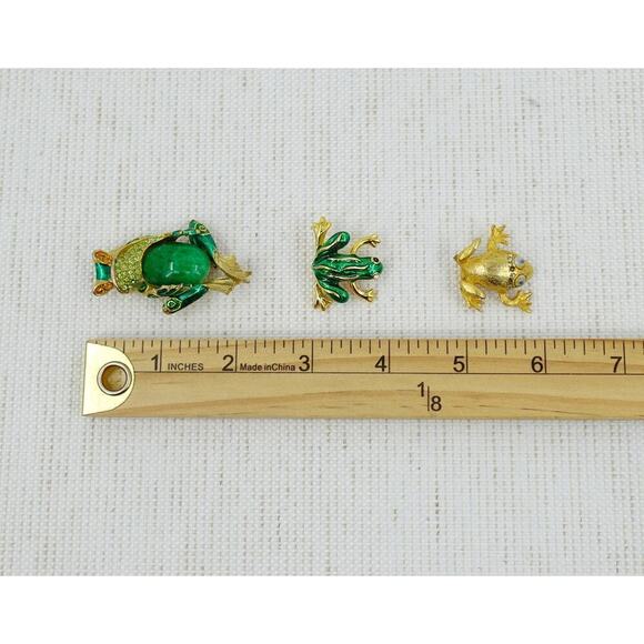 VTG Frog Brooch Green Gold-Tone Cabochon Jelly Belly Rhinestone Whimsical - Picture 14 of 15